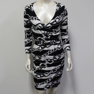 Cache Black & White Chain Print Dress With Belt